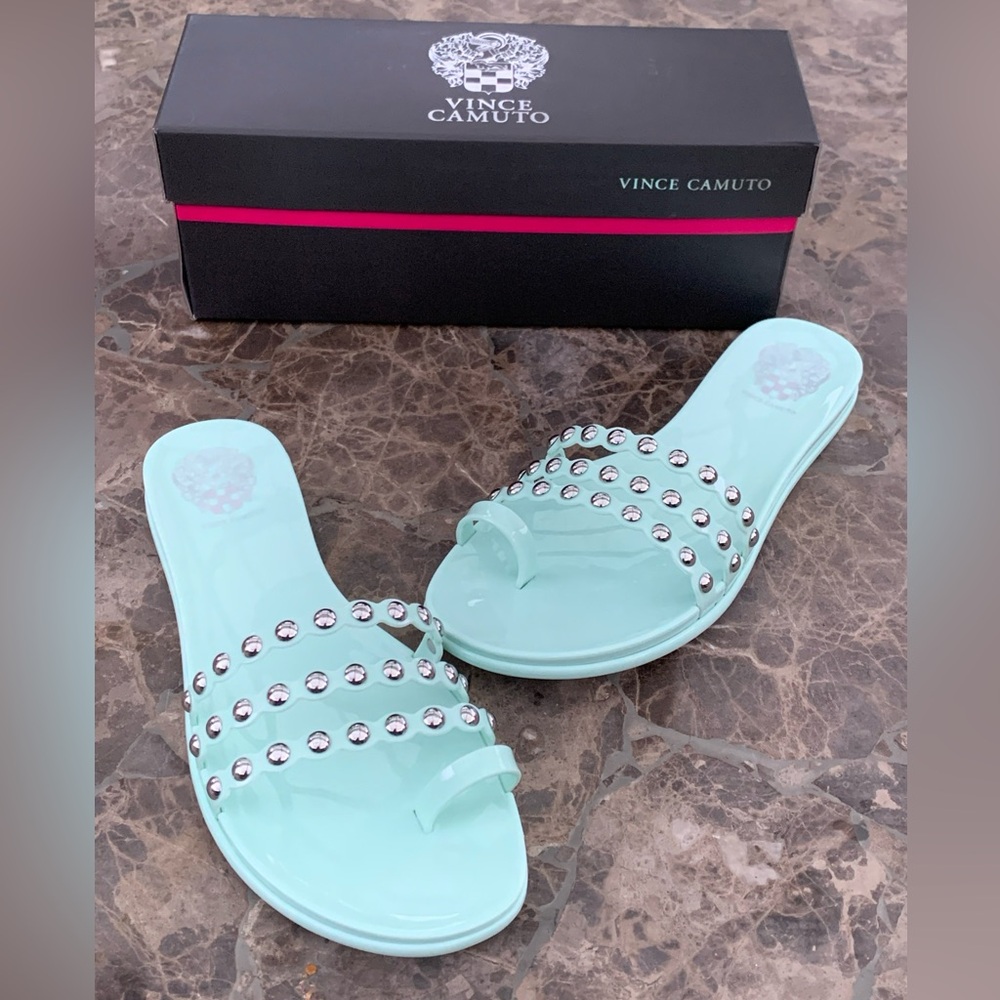 Vincent Camuto Edolyn Mint Turquoise Studded Toe Loop Slide Sandal Women Sz 9M